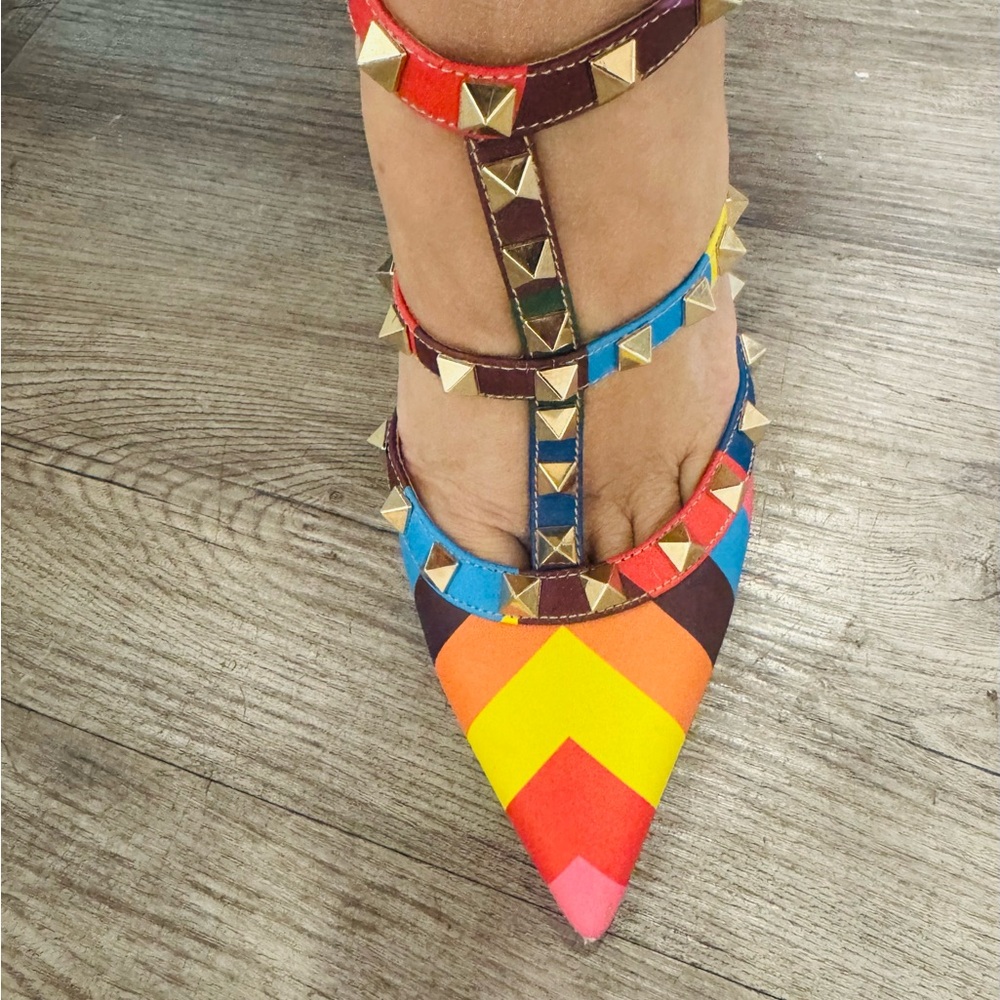 Valentino Garavani Colorful Chevron Studded Heels